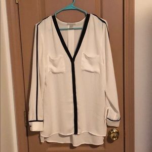 White and black women’s button down shirt